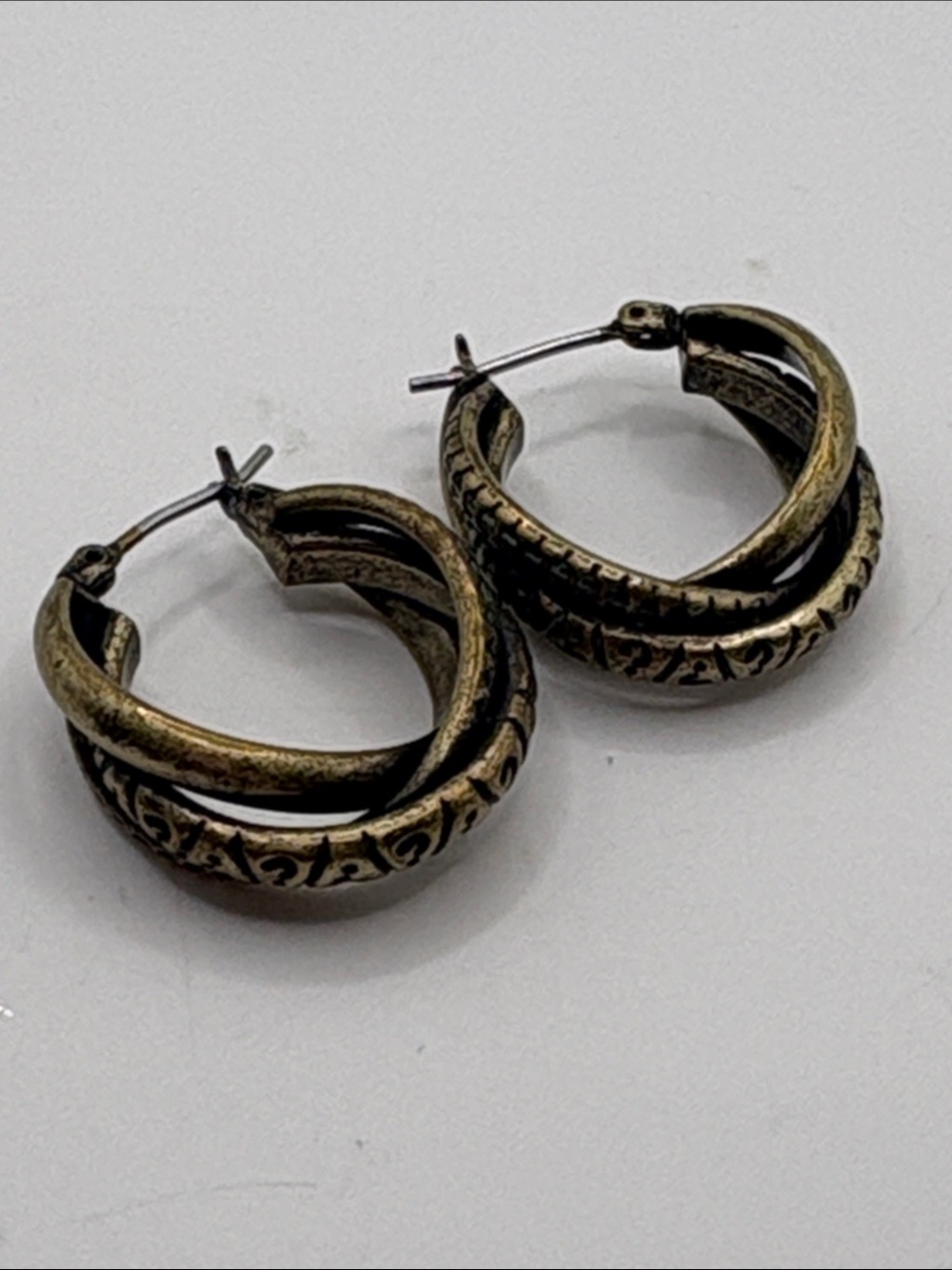Vintage Gold-Tone Etched Double Hoop Earrings - Women Jewelry